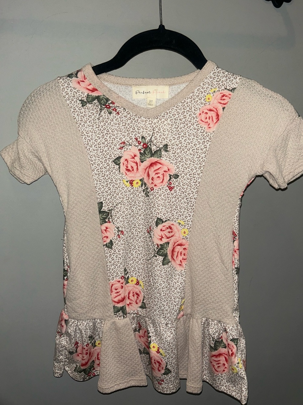 Floral Rose Panel Peplum Top - Pink